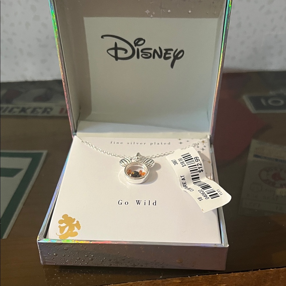 Disney Mickey Silver Necklace with Orange and black accents. NWT